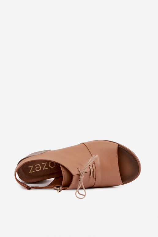 Leather high heel sandals with stylish details Zazoo 40523 in cappuccino color