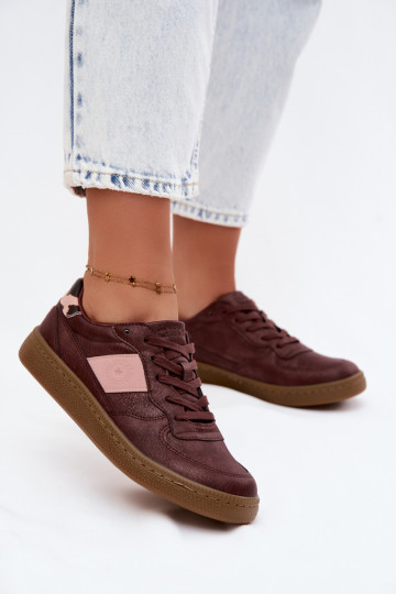 Shiny sneakers for women Big Star UU274016 in burgundy color 2