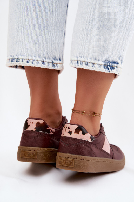 Shiny sneakers for women Big Star UU274016 in burgundy color
