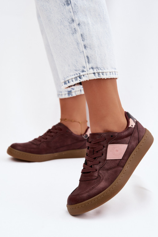 Shiny sneakers for women Big Star UU274016 in burgundy color