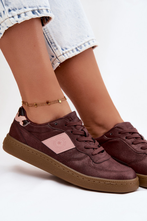 Błyszczące sneakersy dla kobiet Big Star UU274016 w kolorze bordowym