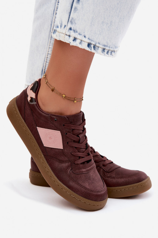 Shiny sneakers for women Big Star UU274016 in burgundy color