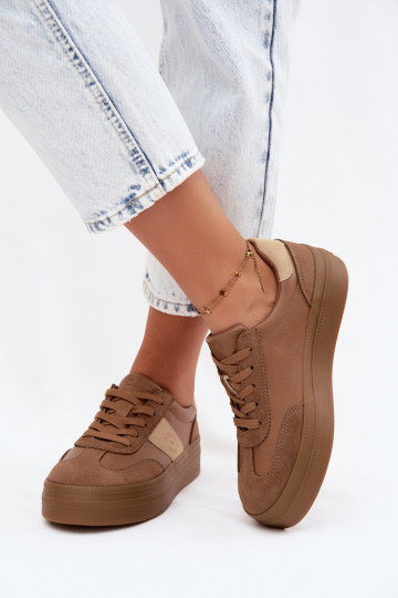 Sneakers for women with platform Big Star UU274015 in brown color