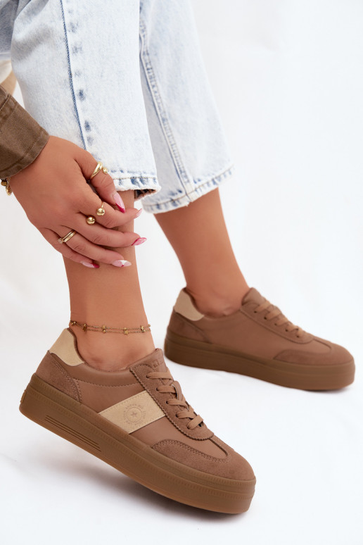 Sneakers for women with platform Big Star UU274015 in brown color