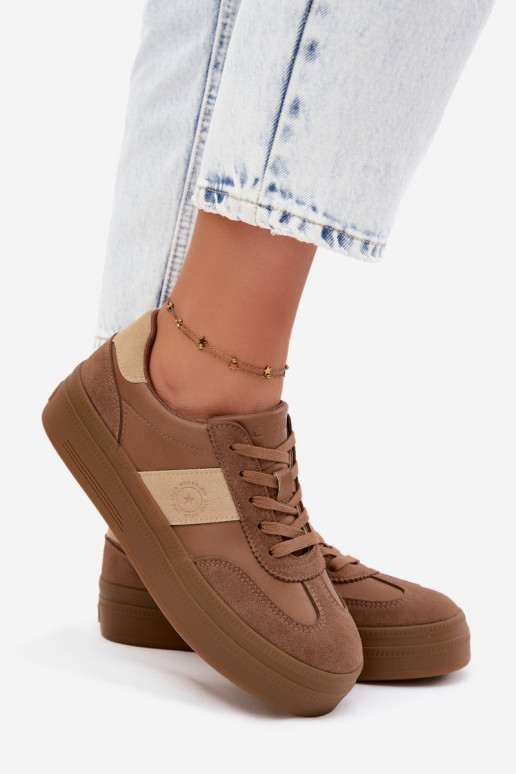 Sneakers for women with platform Big Star UU274015 in brown color