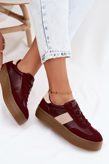 Sneakers for women with platform Big Star UU274013 in burgundy color