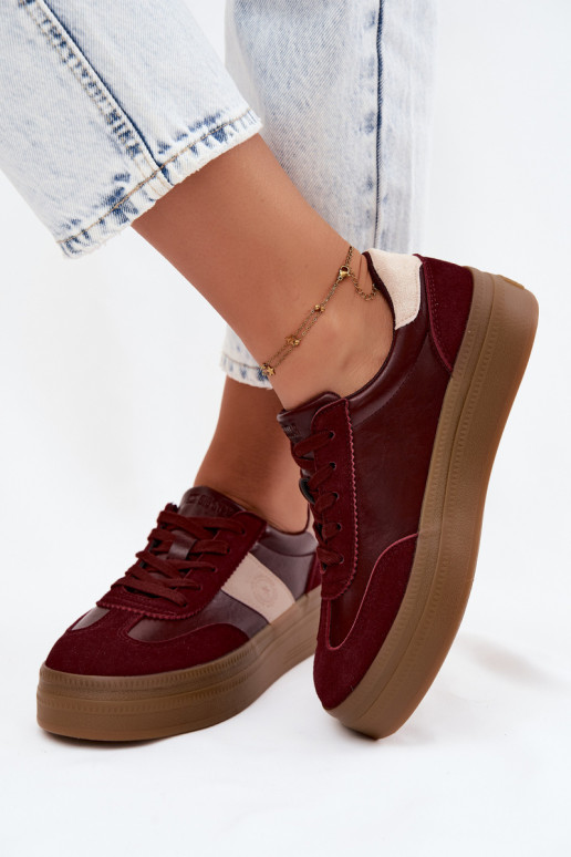 Sneakers for women with platform Big Star UU274013 in burgundy color