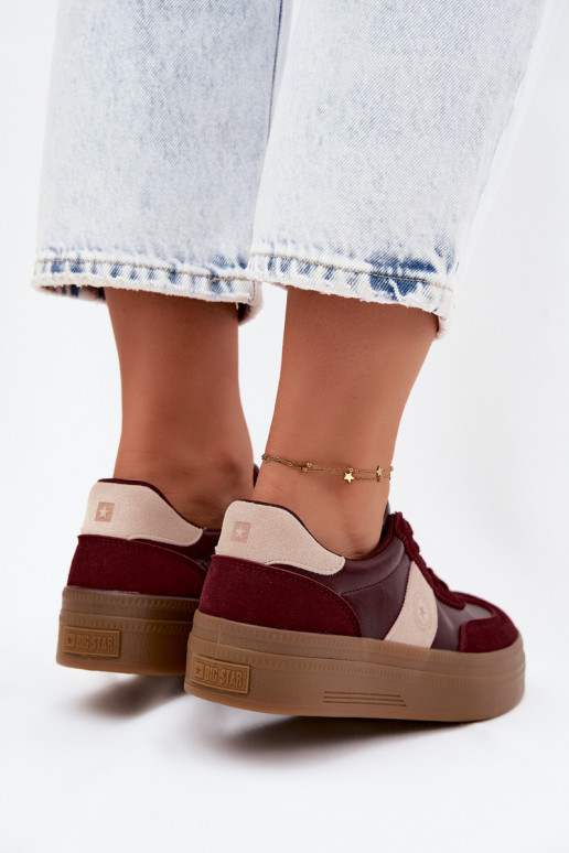 Sneakers for women with platform Big Star UU274013 in burgundy color