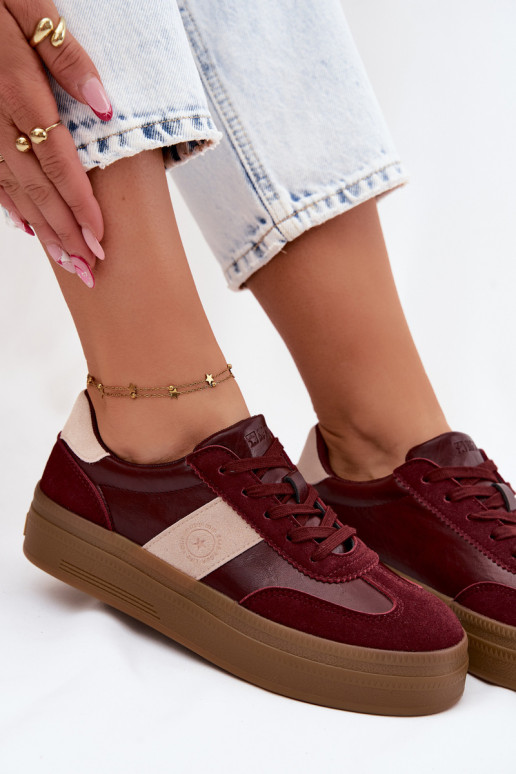 Sneakers for women with platform Big Star UU274013 in burgundy color