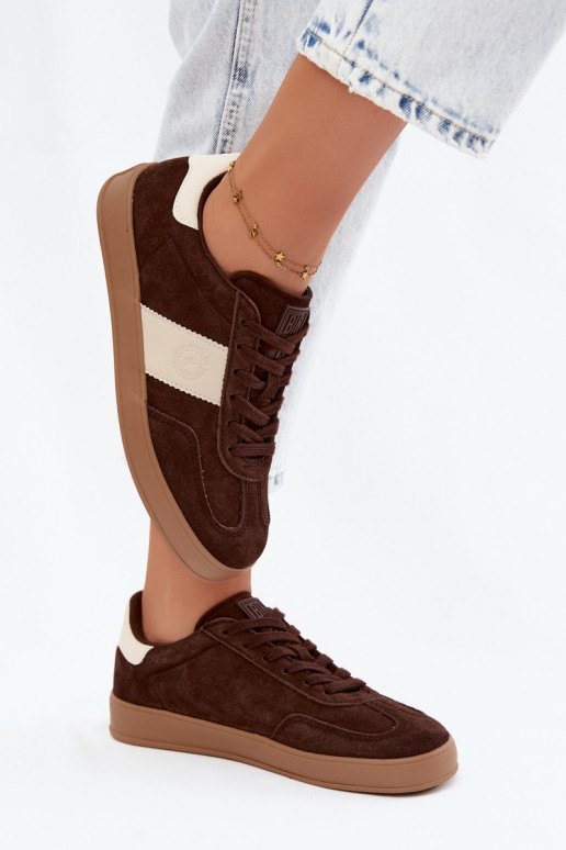 Sneakers for women made of faux suede Big Star UU274008 in chocolate color