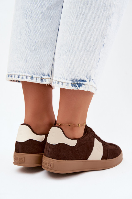 Sneakers for women made of faux suede Big Star UU274008 in chocolate color