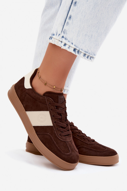Sneakers for women made of faux suede Big Star UU274008 in chocolate color
