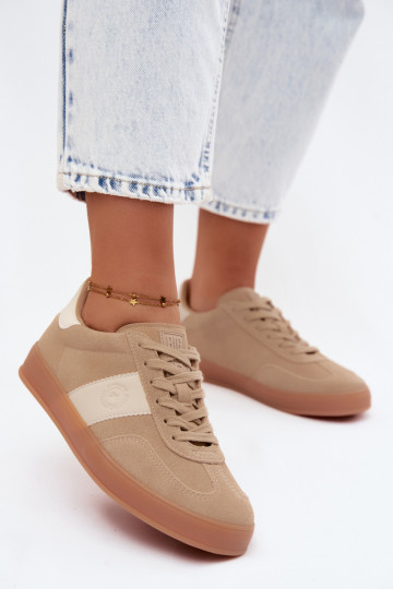 Sneakers for women made of faux suede Big Star UU274009 in sand color 2