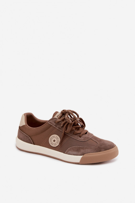 Suede sneakers for women with double laces Big Star UU274002 in brown color