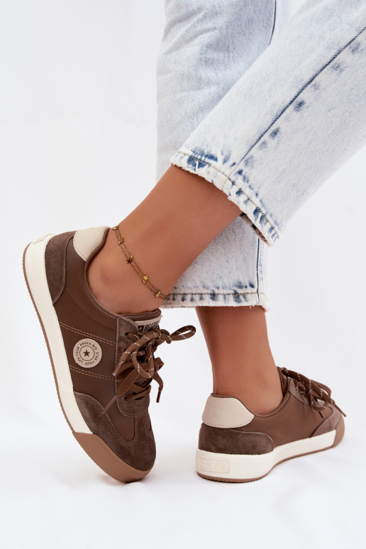 Suede sneakers for women with double laces Big Star UU274002 in brown color