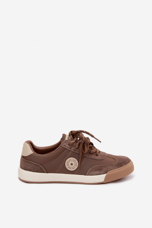 Suede sneakers for women with double laces Big Star UU274002 in brown color