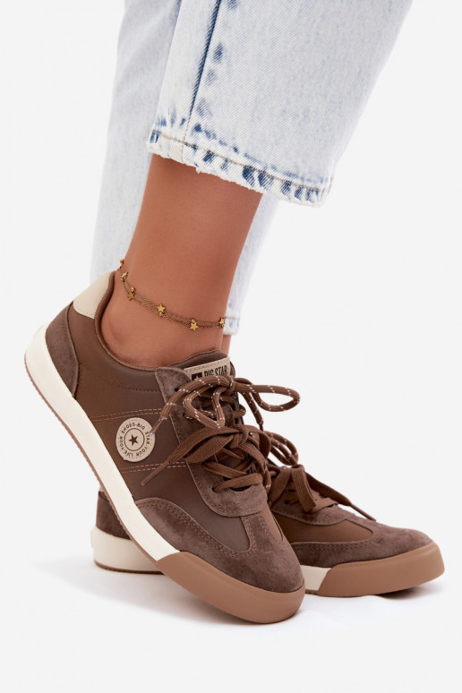 Suede sneakers for women with double laces Big Star UU274002 in brown color