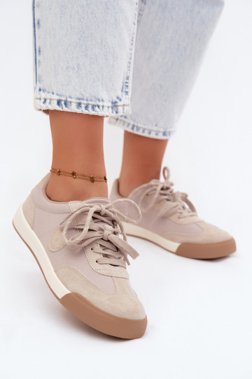 Suede sneakers for women with double laces Big Star UU274001 in sand color