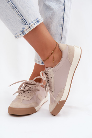 Suede sneakers for women with double laces Big Star UU274001 in sand color 2