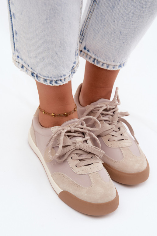 Sneakers z zamszu dla kobiet z podwójnymi sznurówkami Big Star UU274001 w kolorze piaskowym