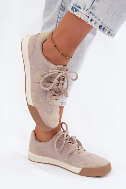 Suede sneakers for women with double laces Big Star UU274001 in sand color