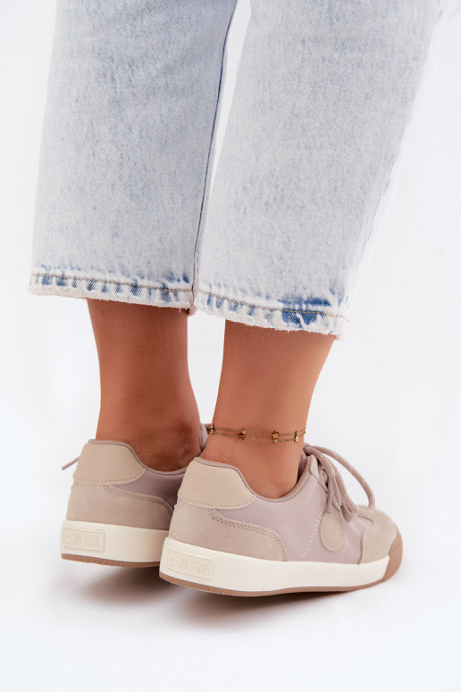 Suede sneakers for women with double laces Big Star UU274001 in sand color