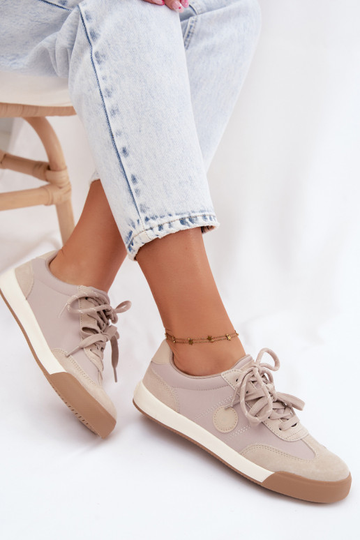 Sneakers z zamszu dla kobiet z podwójnymi sznurówkami Big Star UU274001 w kolorze piaskowym