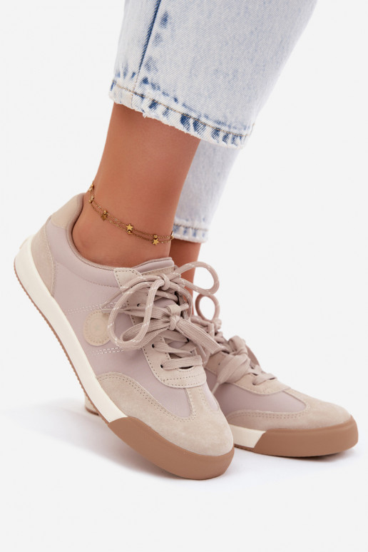 Sneakers z zamszu dla kobiet z podwójnymi sznurówkami Big Star UU274001 w kolorze piaskowym