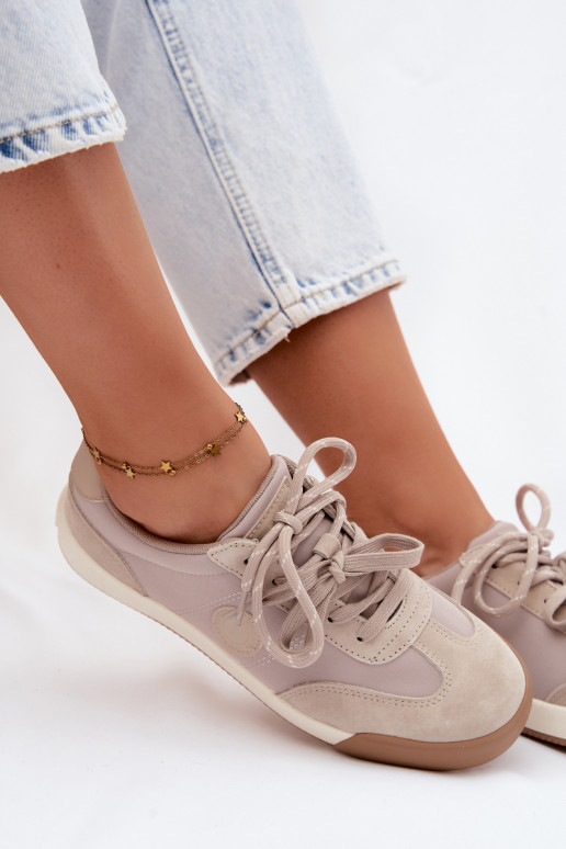 Suede sneakers for women with double laces Big Star UU274001 in sand color