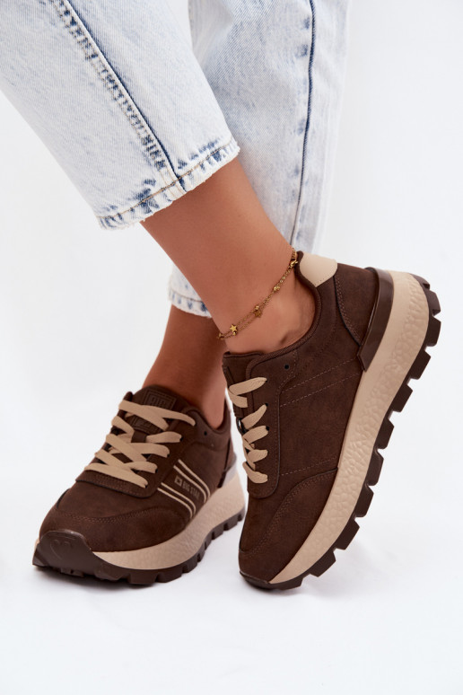 Sneakers for women with platform Big Star UU274040 in chocolate color