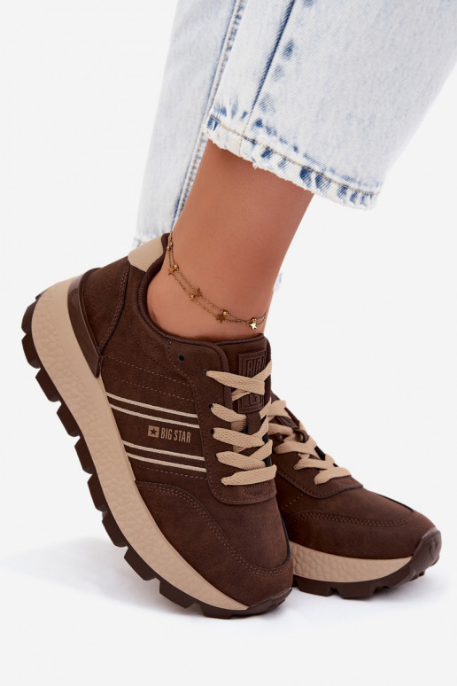 Sneakers for women with platform Big Star UU274040 in chocolate color
