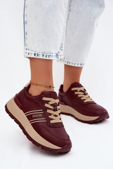 Burgundy women's sneakers with platform Big Star UU274041 2