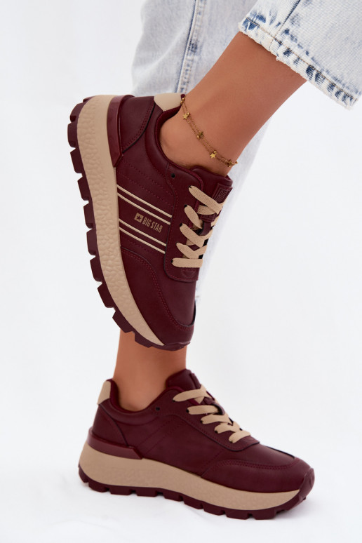 Bordowe sneakersy damskie na platformie Big Star UU274041
