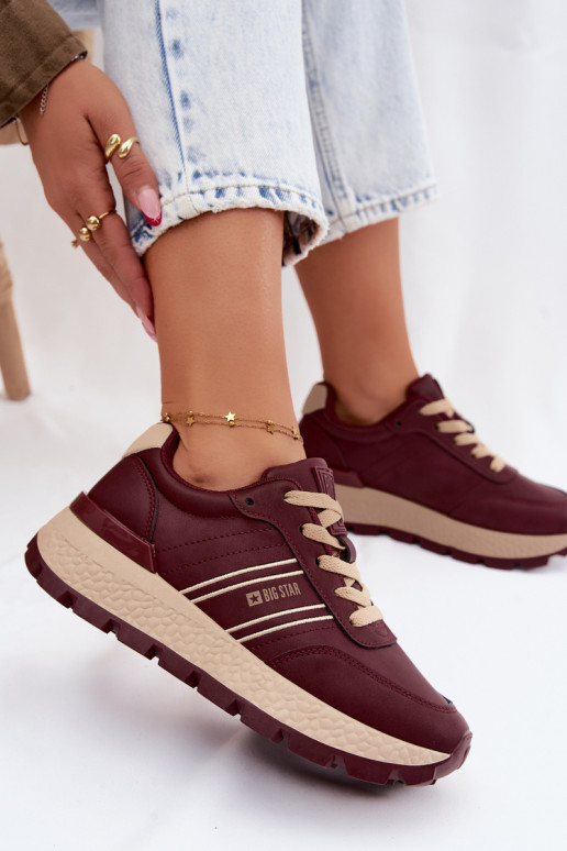 Bordowe sneakersy damskie na platformie Big Star UU274041
