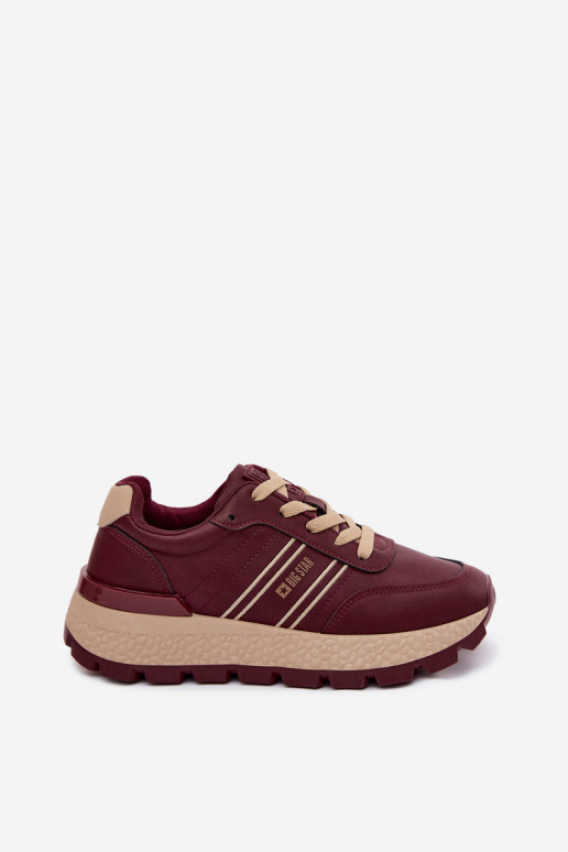 Bordo spalvos sieviešu sporta apavi ar platformu Big Star UU274041