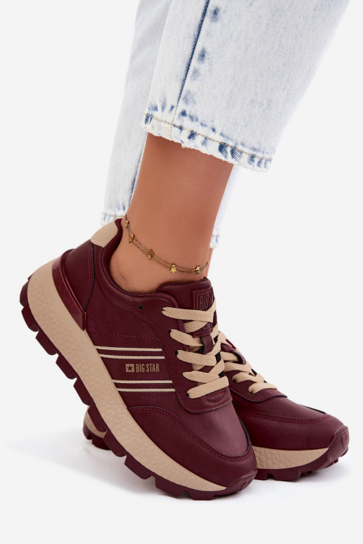 Bordowe sneakersy damskie na platformie Big Star UU274041