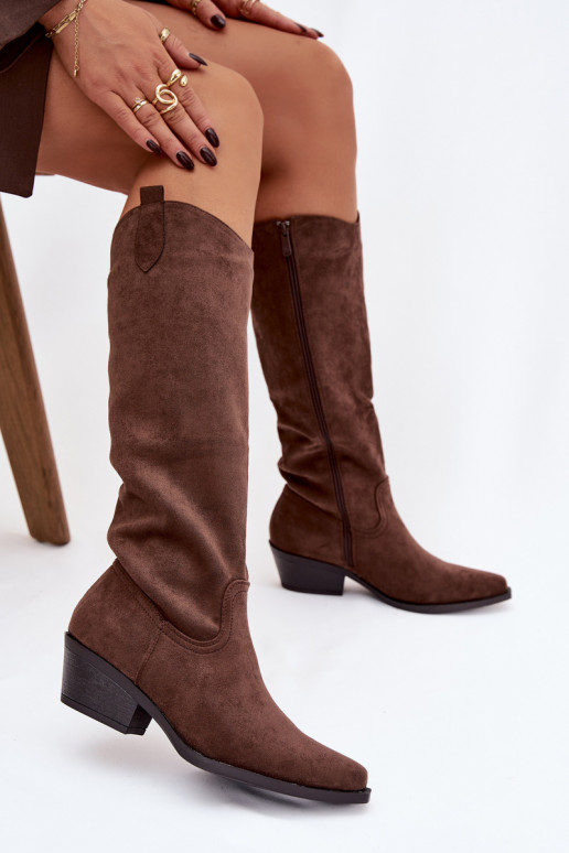Rūnas faux suede kaubojų stiliaus ilgaauliai batai su kulniukais Esmira