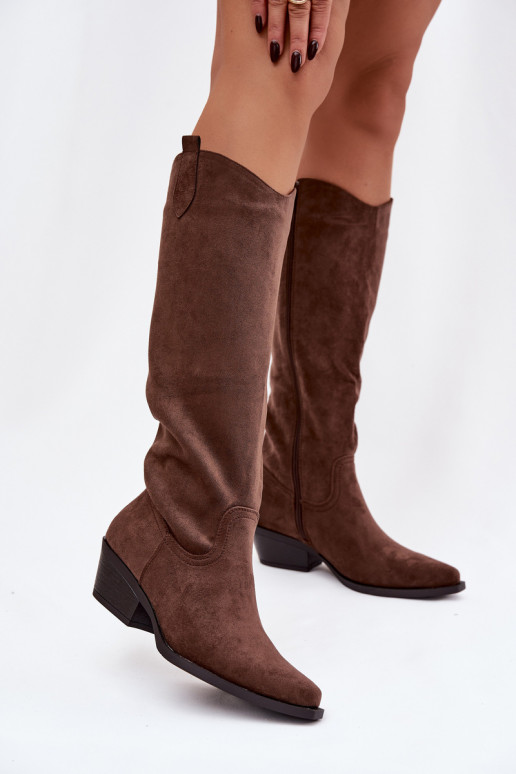 Brown faux suede cowboy-style ankle boots with heels Esmira
