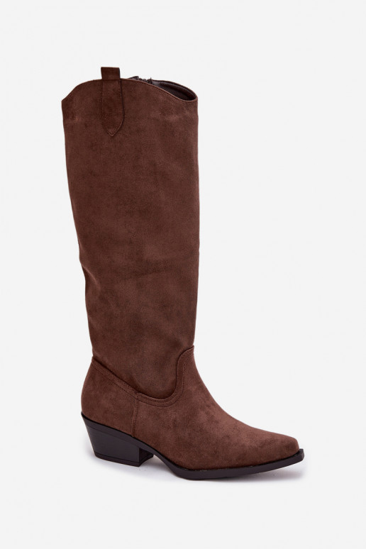 Brown faux suede cowboy-style ankle boots with heels Esmira