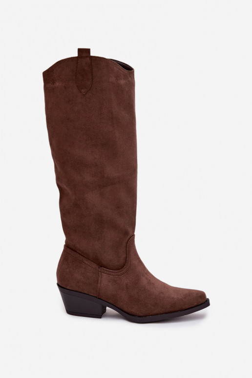 Brown faux suede cowboy-style ankle boots with heels Esmira