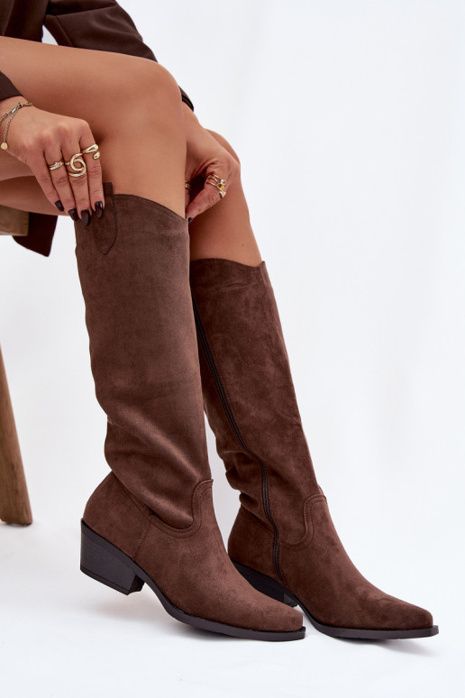 Brown faux suede cowboy-style ankle boots with heels Esmira