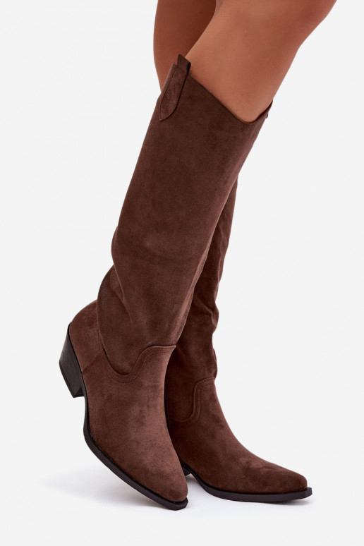 Brown faux suede cowboy-style ankle boots with heels Esmira