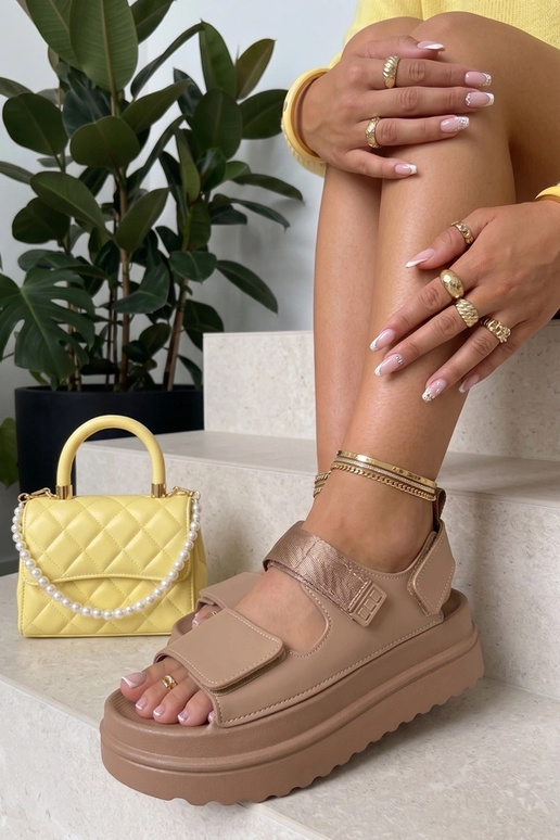 Brown sandals with stickers on a high sole Davina