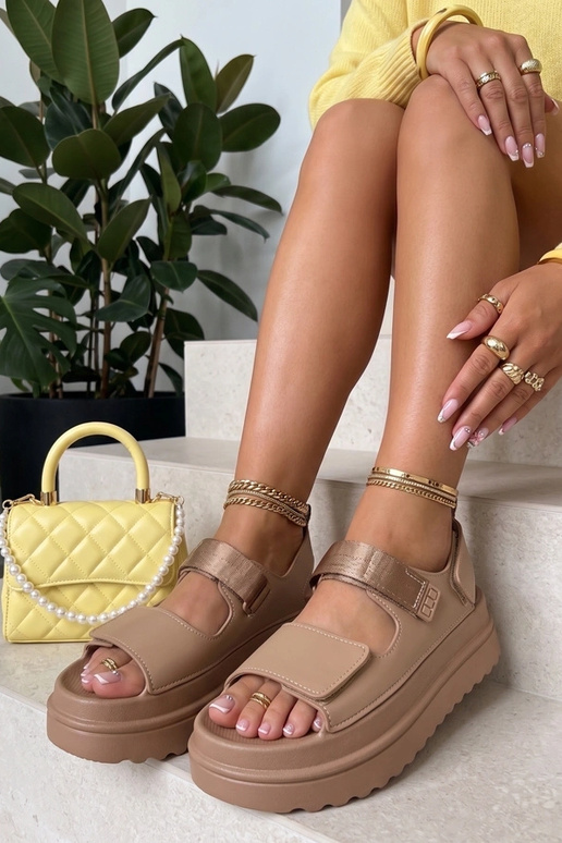 Brown sandals with stickers on a high sole Davina