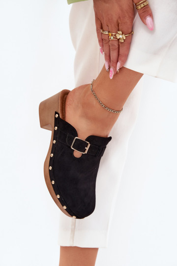 Black women's clogs with heels and buckles Veldexina 2
