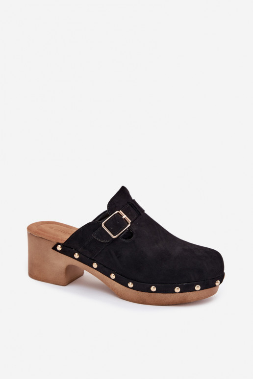 Black women's clogs with heels and buckles Veldexina
