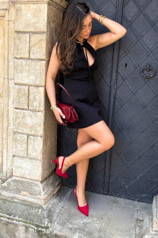 Women's sandals with slim heels in red faux suede Saria