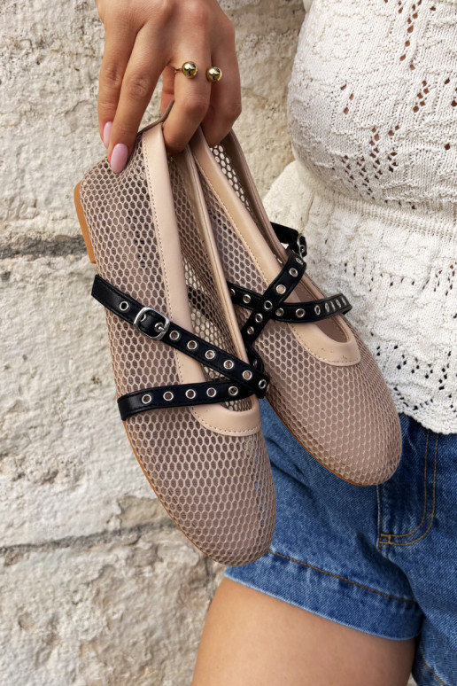 Mesh ballerinas with straps in sand Salliroe