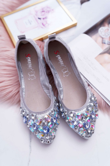 Silver ballerinas with crystal decoration 2