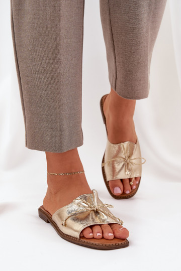 Gold flat slippers with decorative bow Deonelis 2